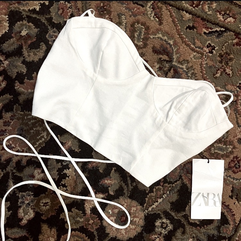 ZARA White Lace Up Back Bustier Corset Crop Top